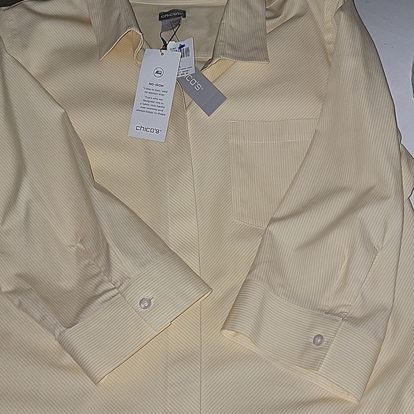 CHICOS WOMEN'S NO-IRON COTTON STRIPED POCKET-DETAIL SHIRT - Picture 8 of 10